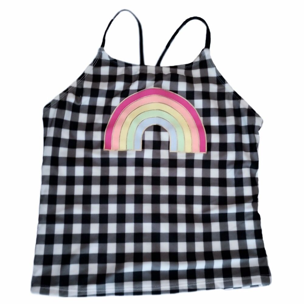 Cat&Jack Black/White Gingham Rainbow Swim Tank Top sz XL 14/16 Girls